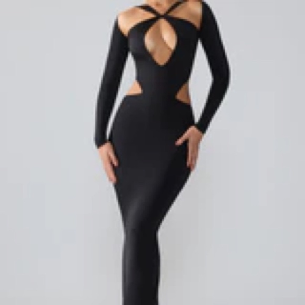 Oh Polly Black Long Sleeve Cutout Bodycon Dress